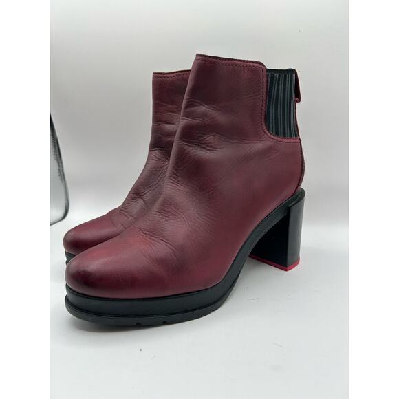 Sorel Rich Wine Margo Chelsea Block Heeled Platform Boots Leather Women's Sz 9 - Picture 7 of 12